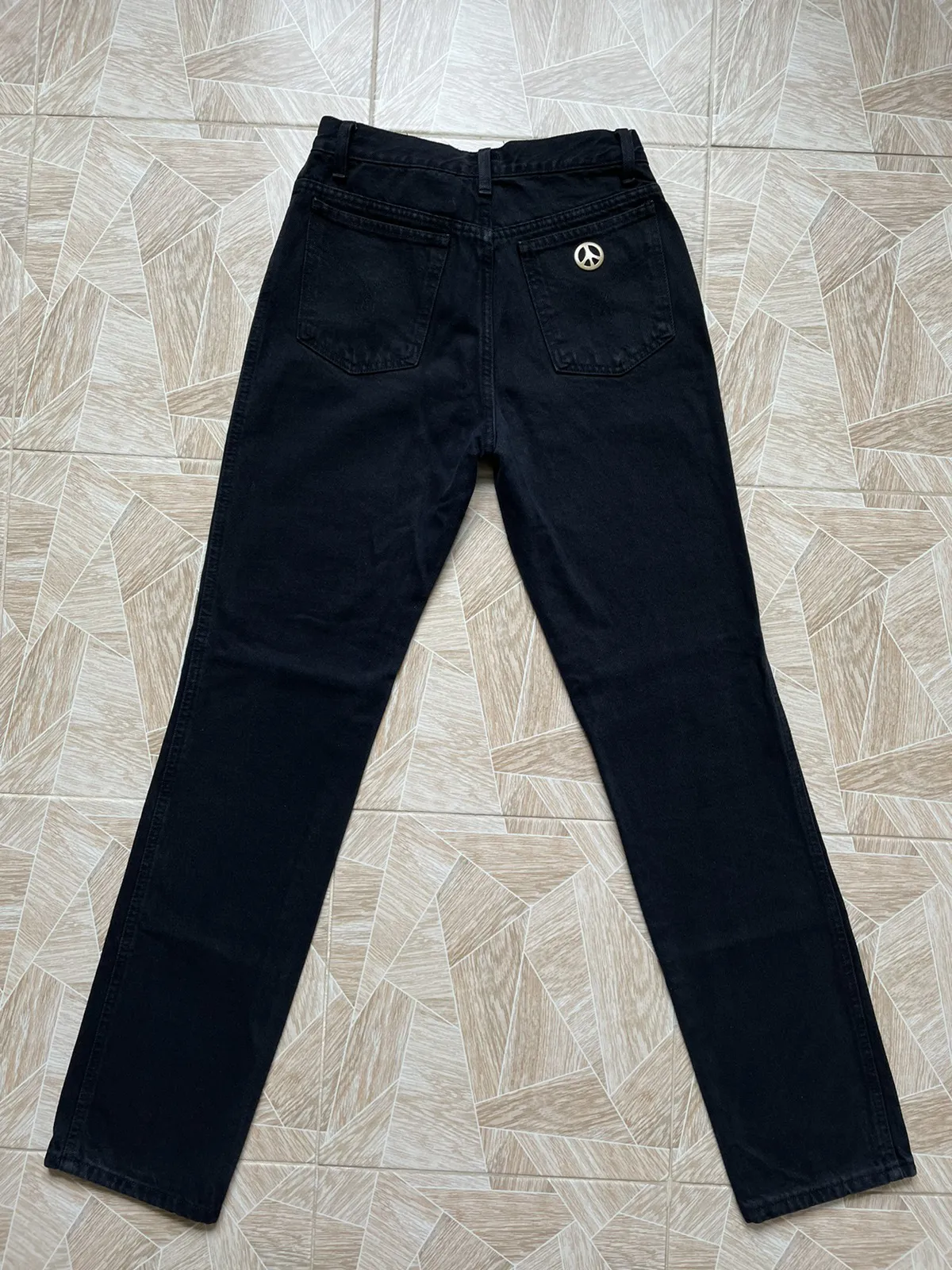 Moschino Vintage Denim Jeans Metal Logo Pants Black