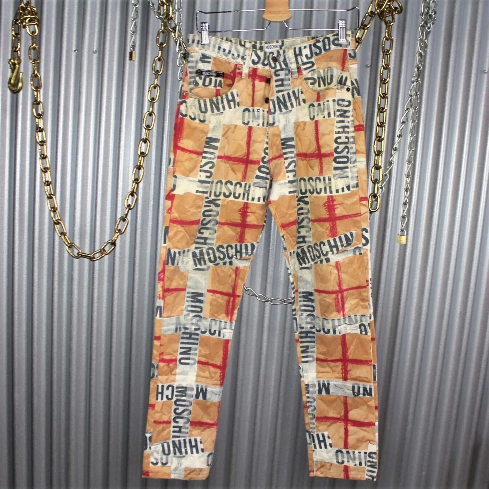 Vintage Moschino Iconic All Over Print Logo Peace Sign Denim