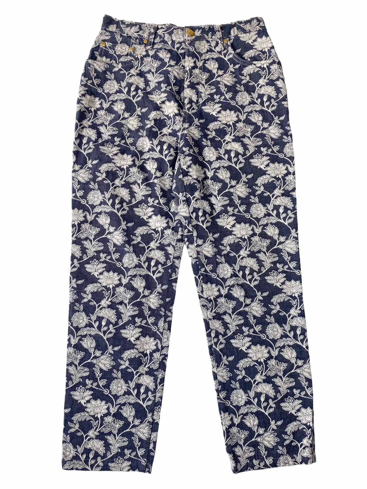 1990s Moschino - Floral Jacquard Denim Pants