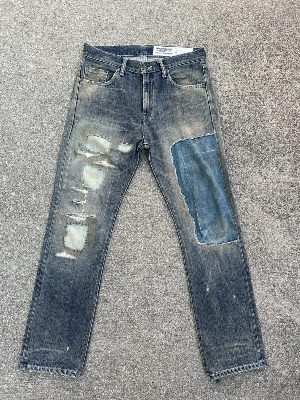 Neighborhood Ripped Patchwork Sashiko Denim Selvedge Jeans
