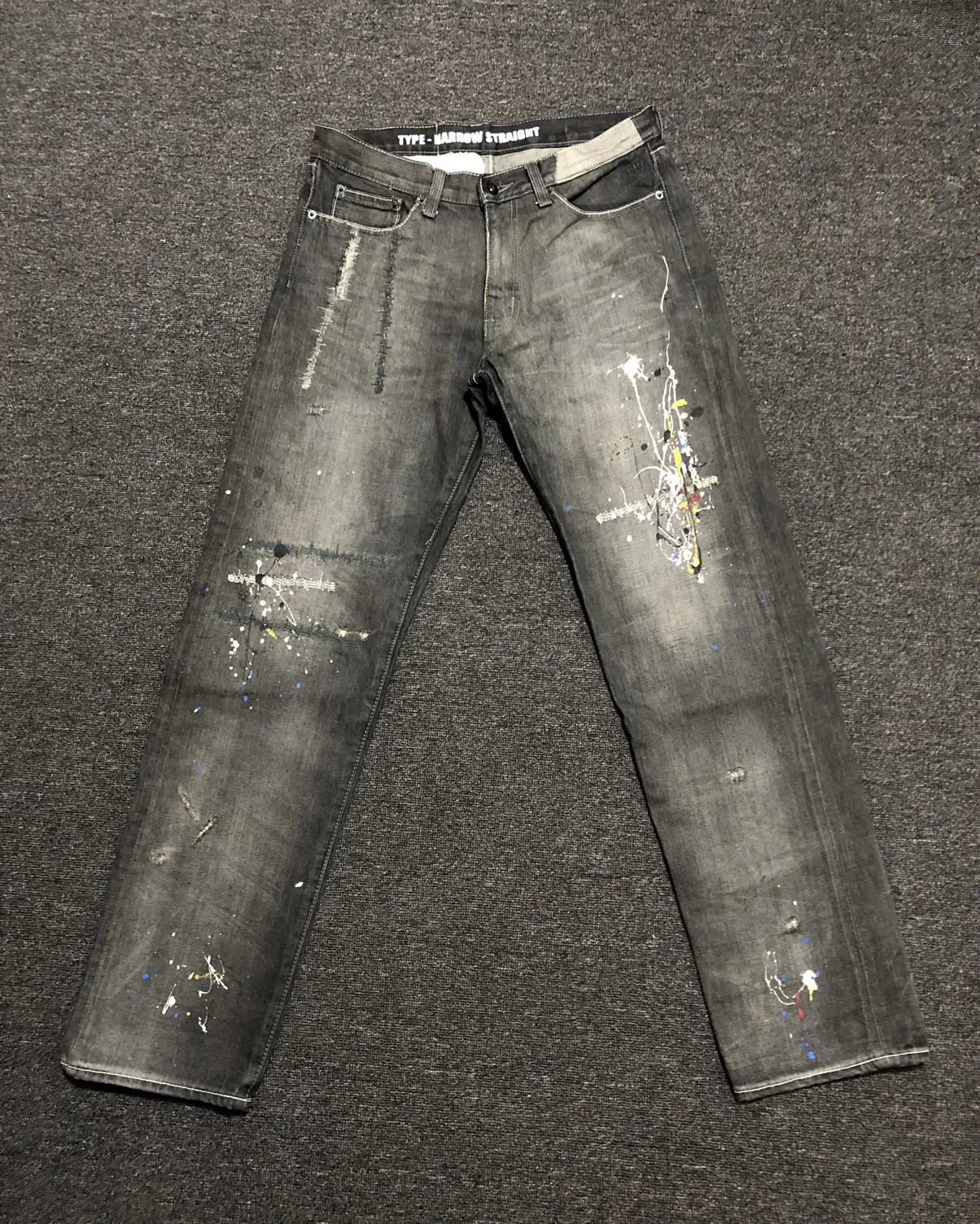 Black Icon Savage Distressed Paint Splatter Selvedge Denim