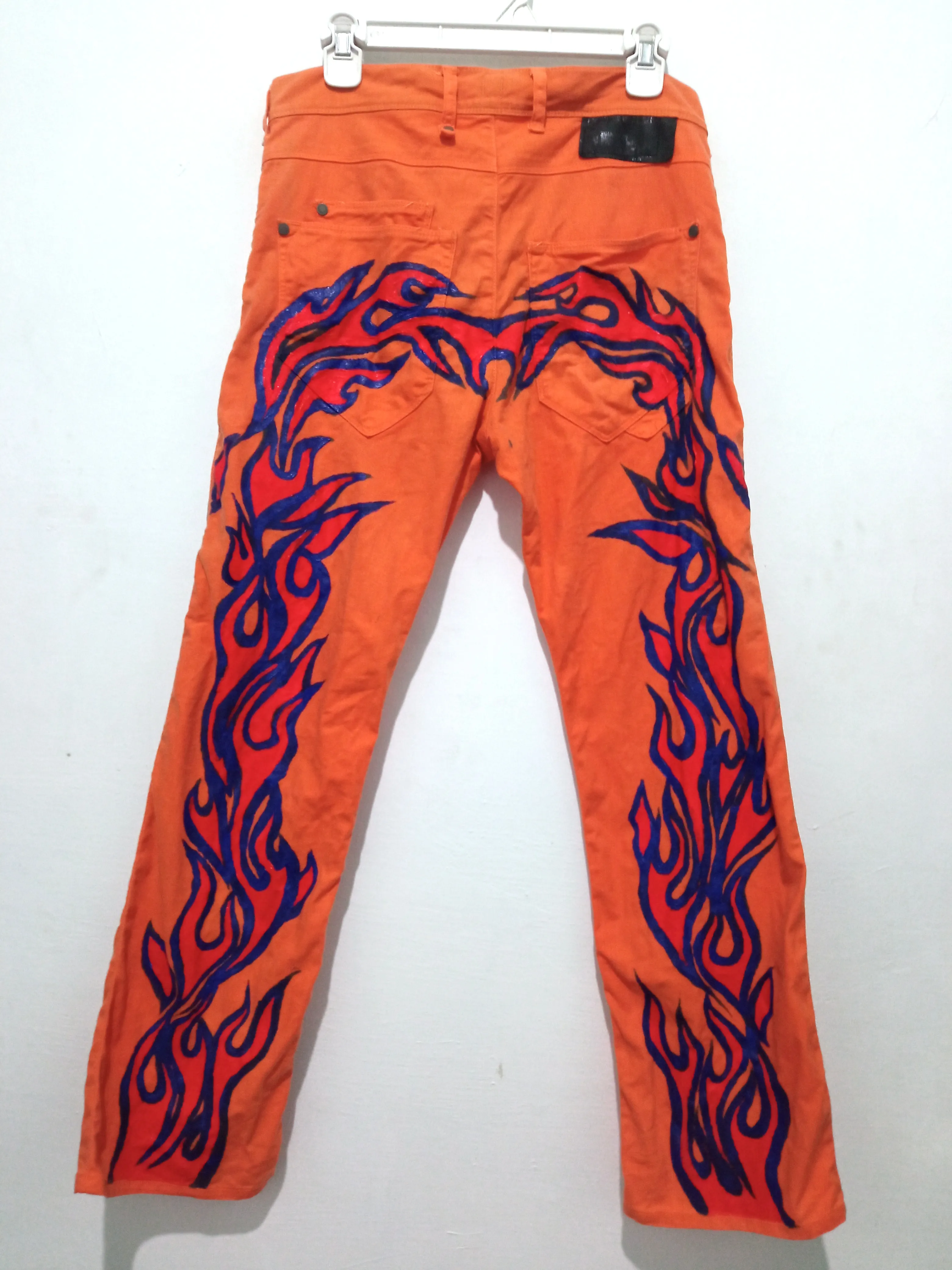 Neil barret og pants with classic fire custom painting
