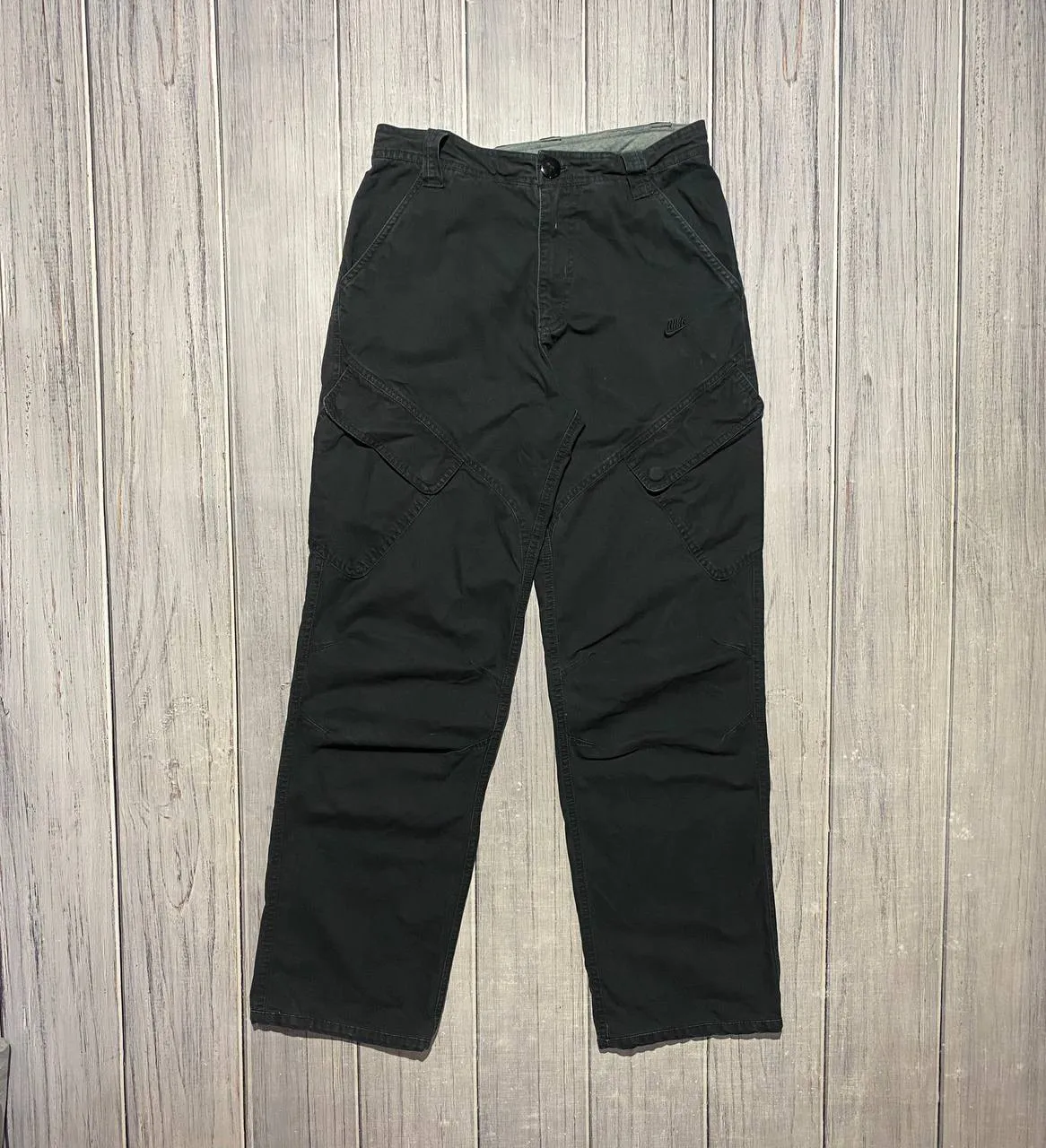 Vintage Nike Cargo Pants Black 00s Logo Men Size S