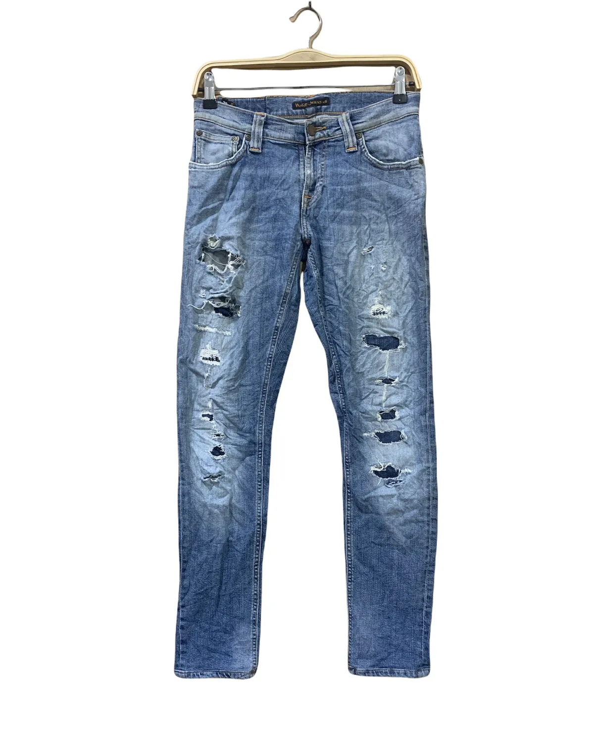 NUDIE JEAN TIGHT LONG JOHN STIAN PATCHWORK BORO DENIM JEANS
