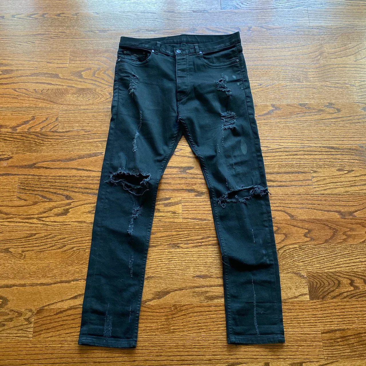 Oak NYC Oil Splattered Distressed Denim