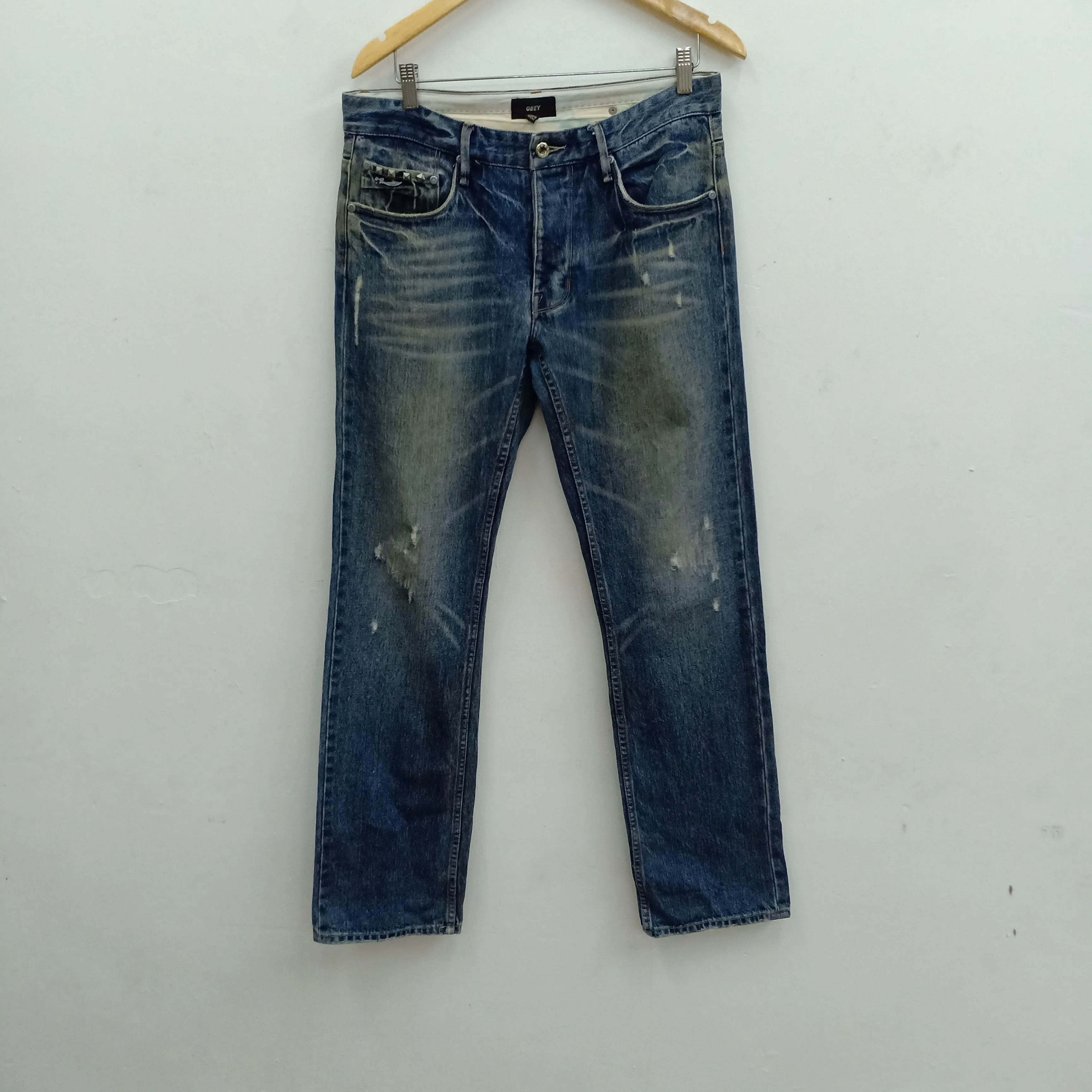 Vintage Obey Propaganda Straight Cut Stud Distressed Jean