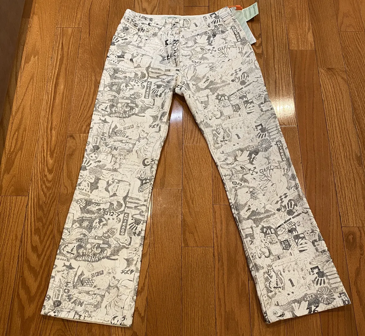 Off-White All Over Graphite Print Cropped Denim Pant Sz 27