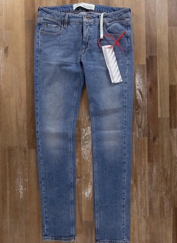 Off-White Diagonal Embroidered Rose Denim Jeans