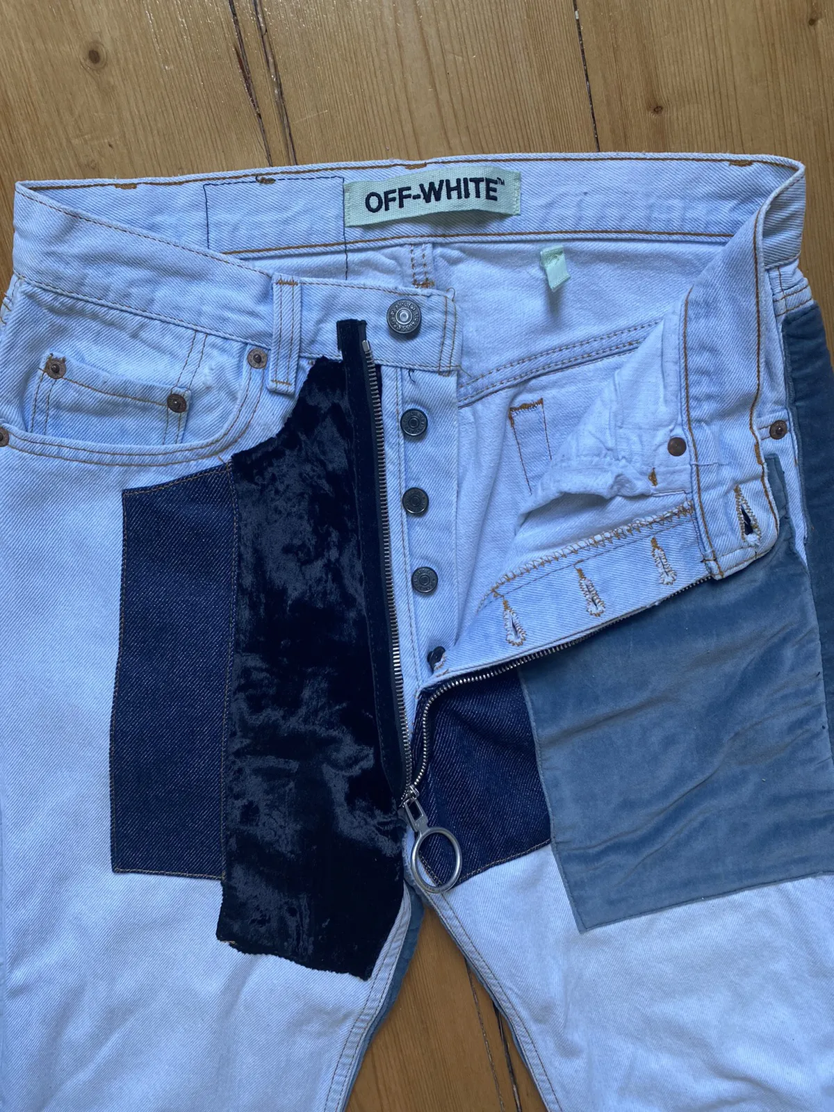 Off-White X Levi’s velvet panelled mid-rise jeans