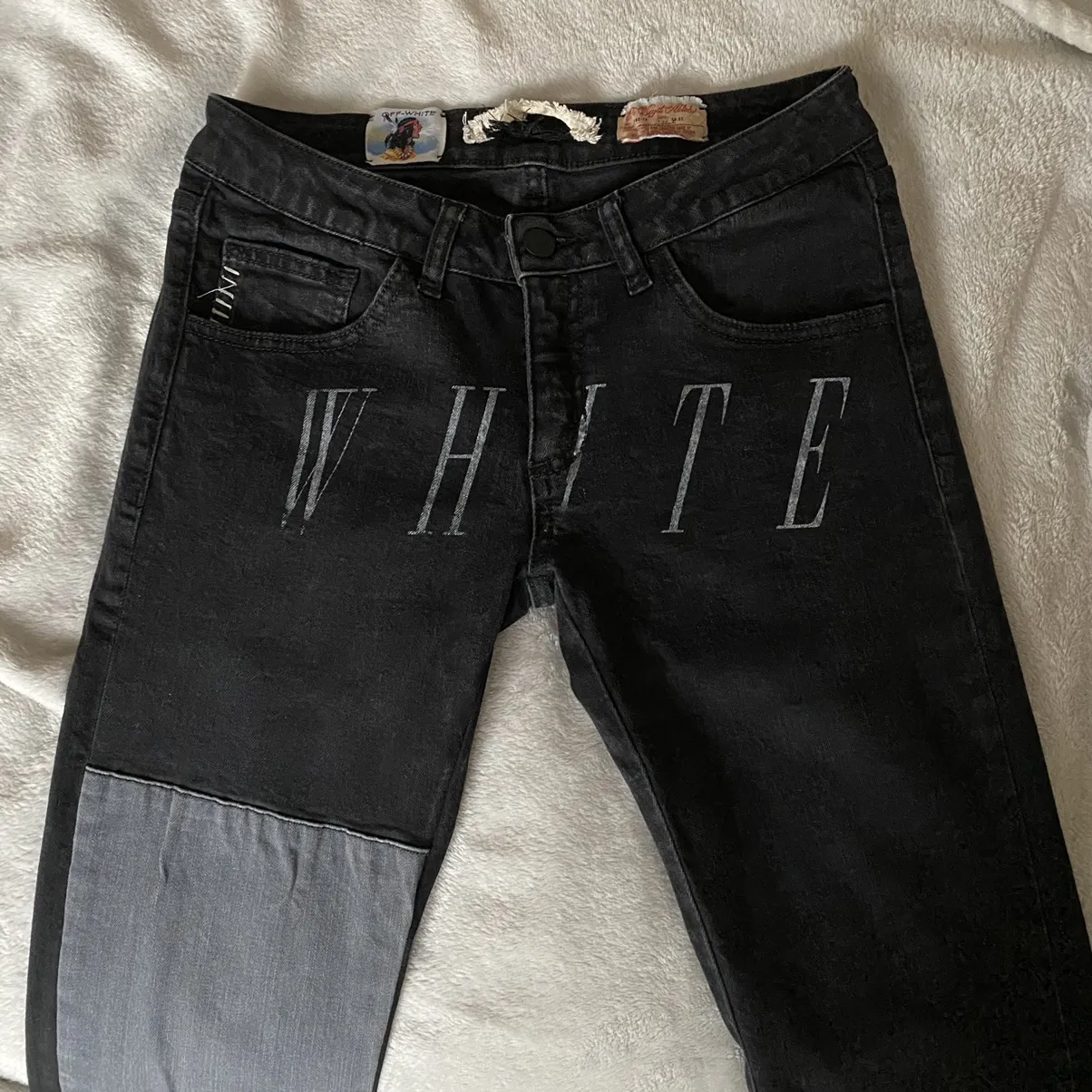 Off white denim black patchwork logo jeans