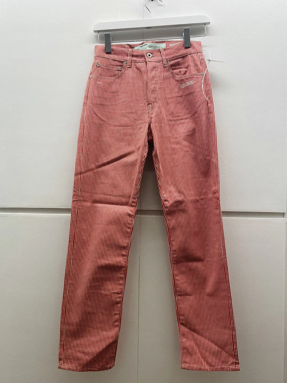 Off White striped cigarette Jeans.