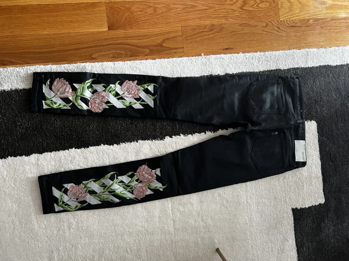 Off-White Floral Embroidered Denim Jeans