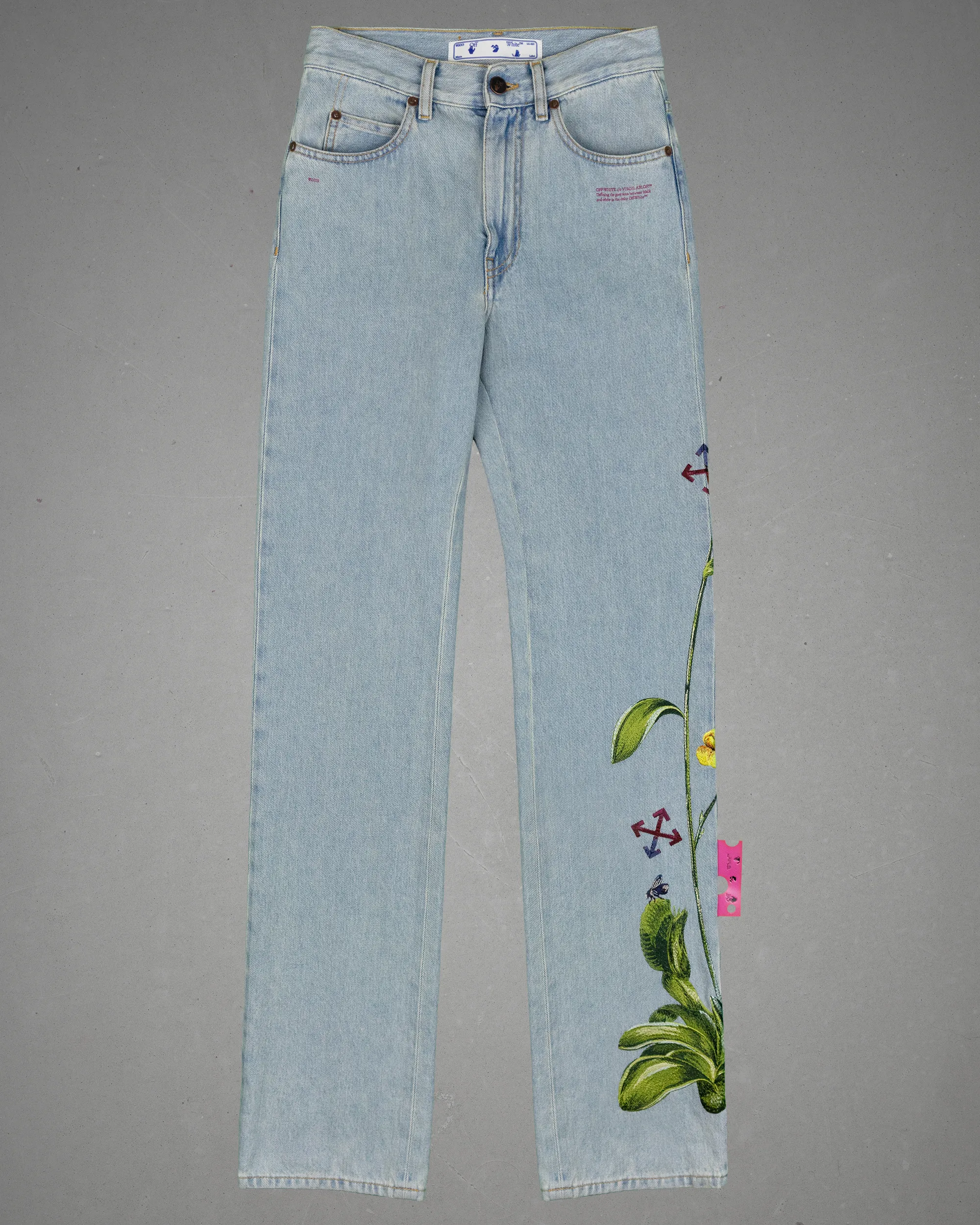 Off-White Embroidered "Baggy" Floral Light Wash Jeans