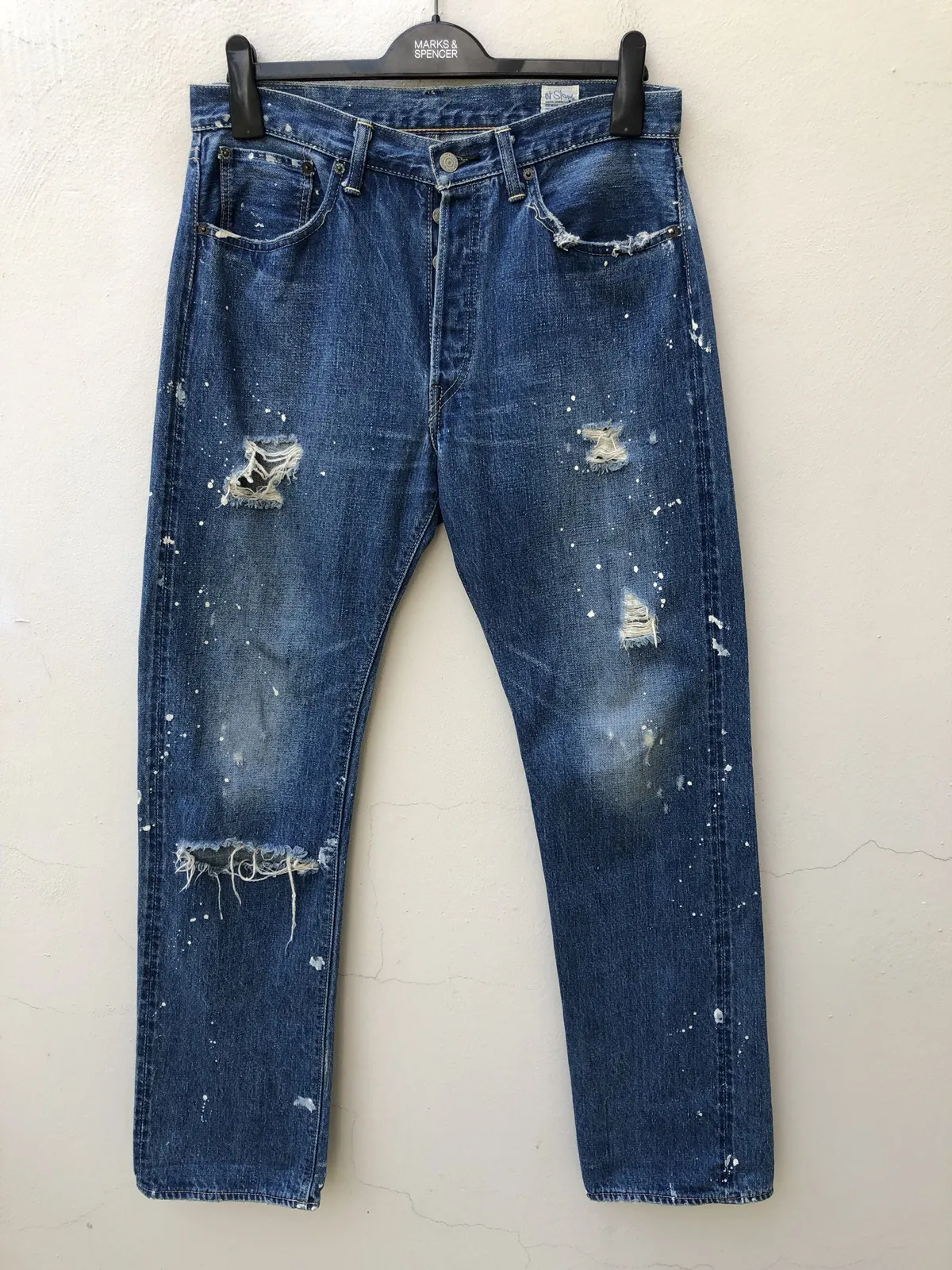 Orslow Japan Ripped Paint Splattered Selvedge Denim Jeans