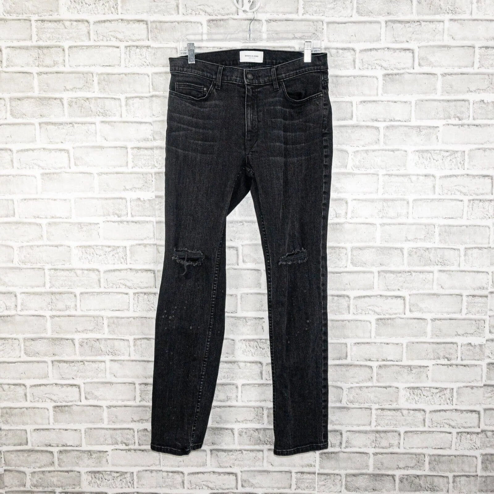 OVADIA & SONS NY OS-1 Distressed Slim Jeans Black Was Ripped
