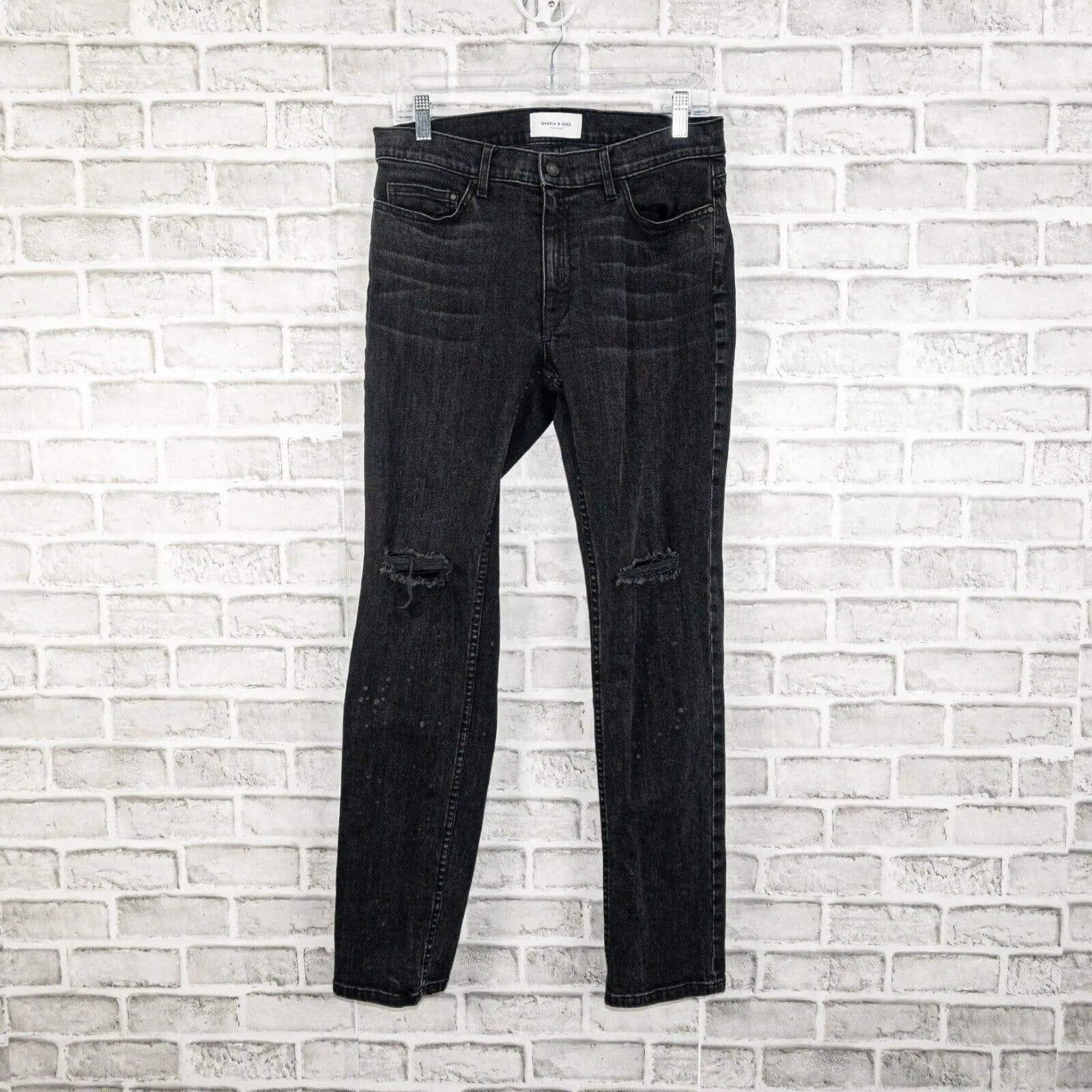 OVADIA & SONS NY OS-1 Distressed Slim Jeans Black Was Ripped