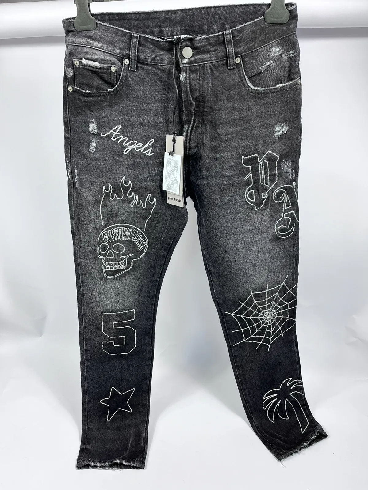 PALM ANGELS EMBROIDERED DENIM JEANS 30