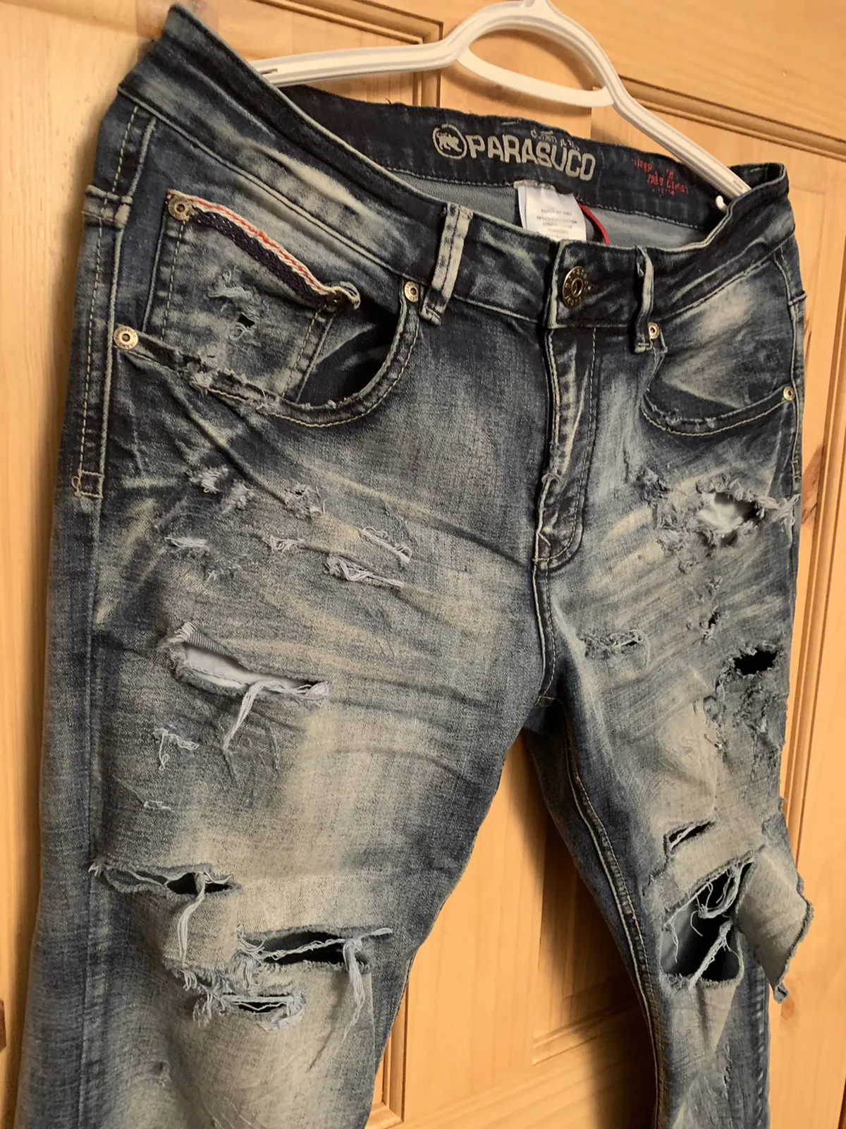 Custom Parasuco Light wash blue denim destroyed