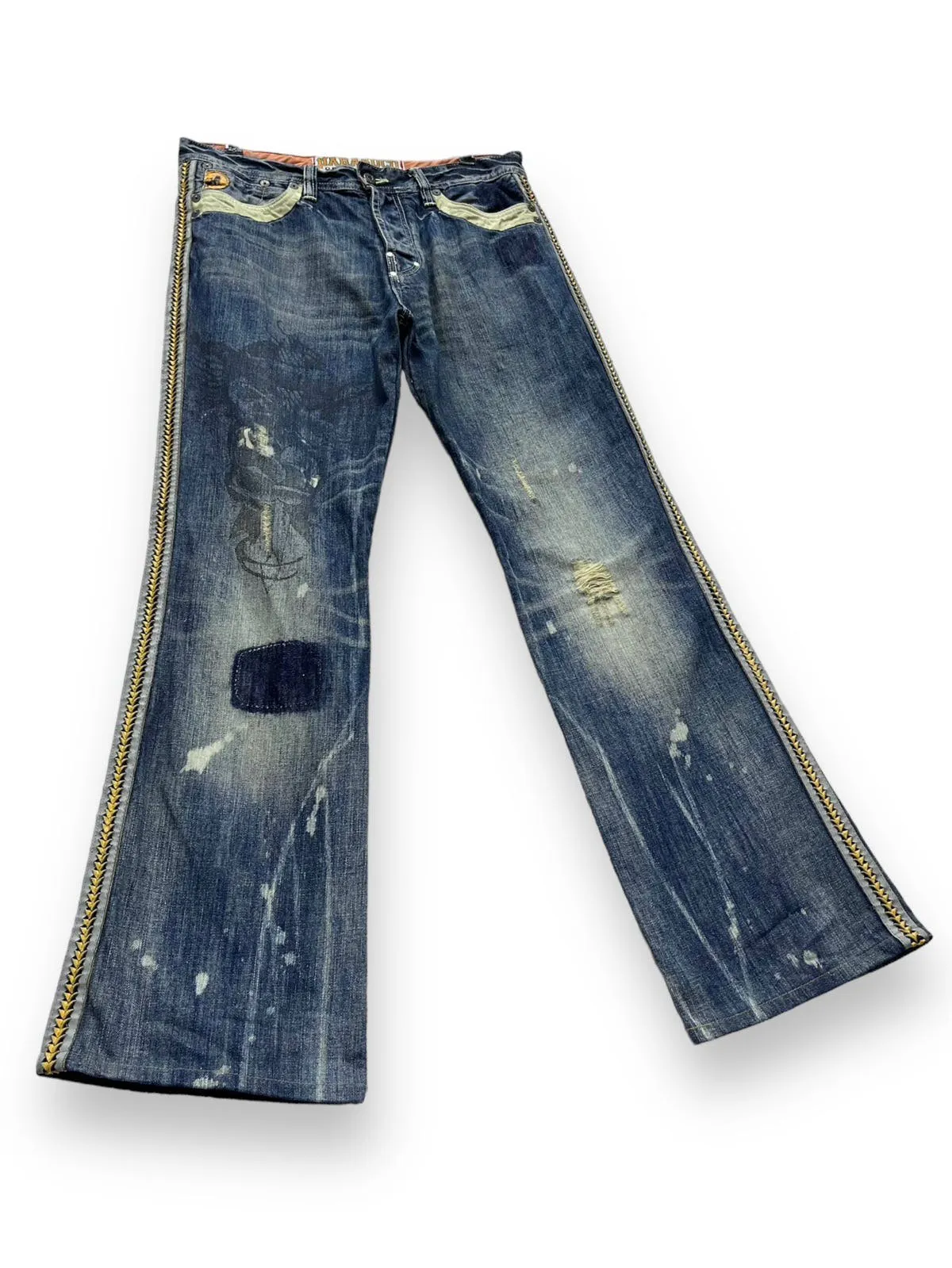 🔥PUNK FLARE🔥PARASUCO DENIM LEGEND Distressed Tribal Jeans💥