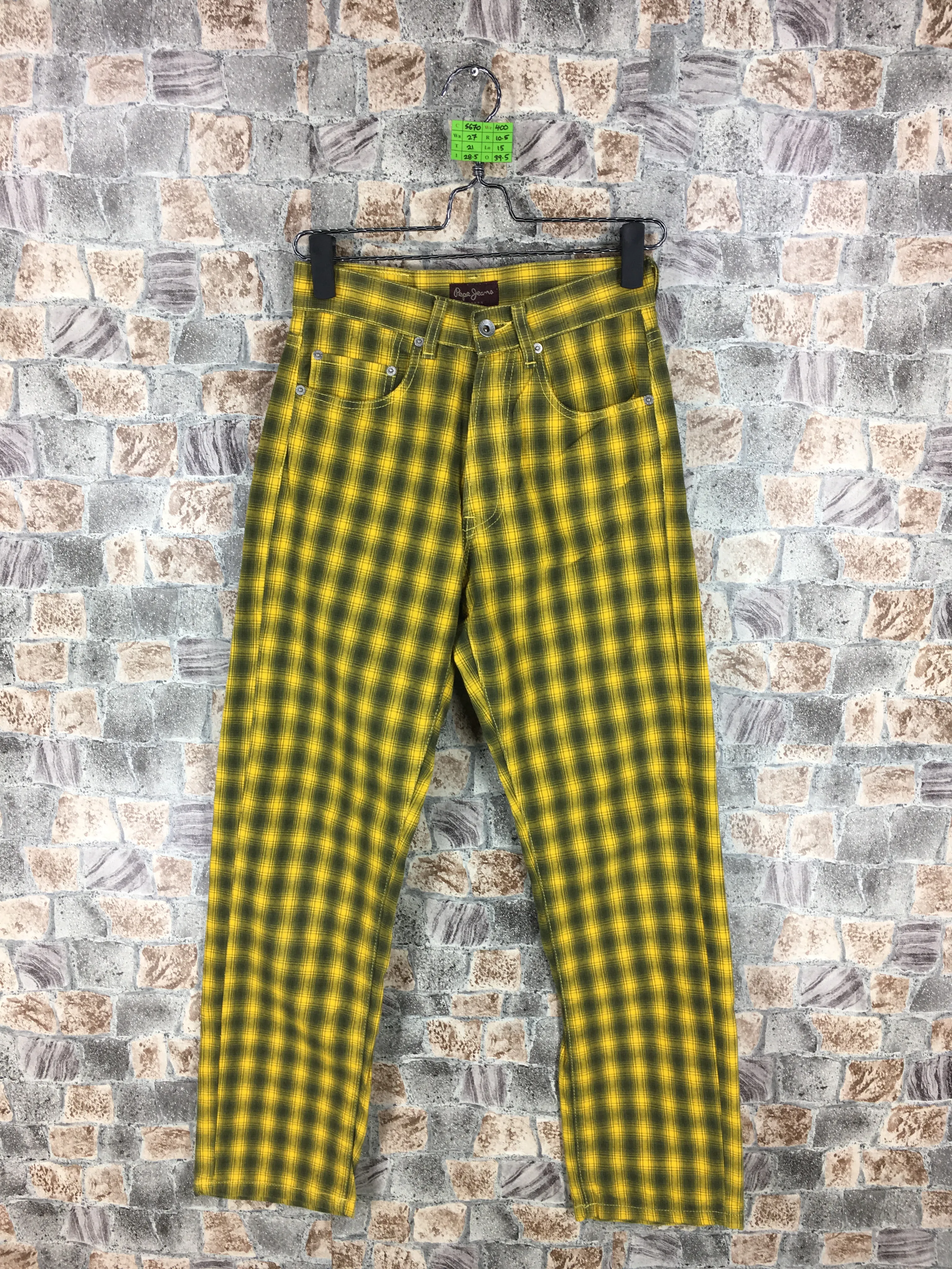 PEPE JEANS Checkered Tartan Yellow Pants Slim Fit Waist 27