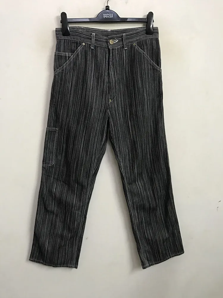 STORMY BLUE Japan Buckle Back Striped Work Wear Denim
