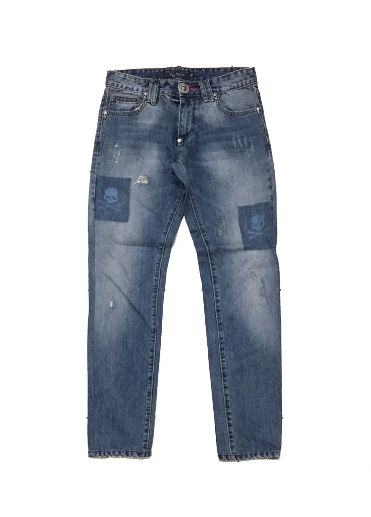 PHILIPP PLEIN LEATHER SKULL DENIM