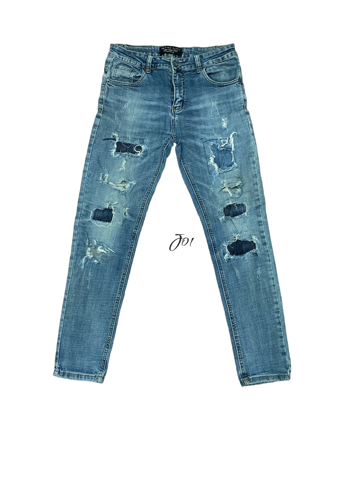 Philipp Plein Straight Cut Distressed Denim Jeans