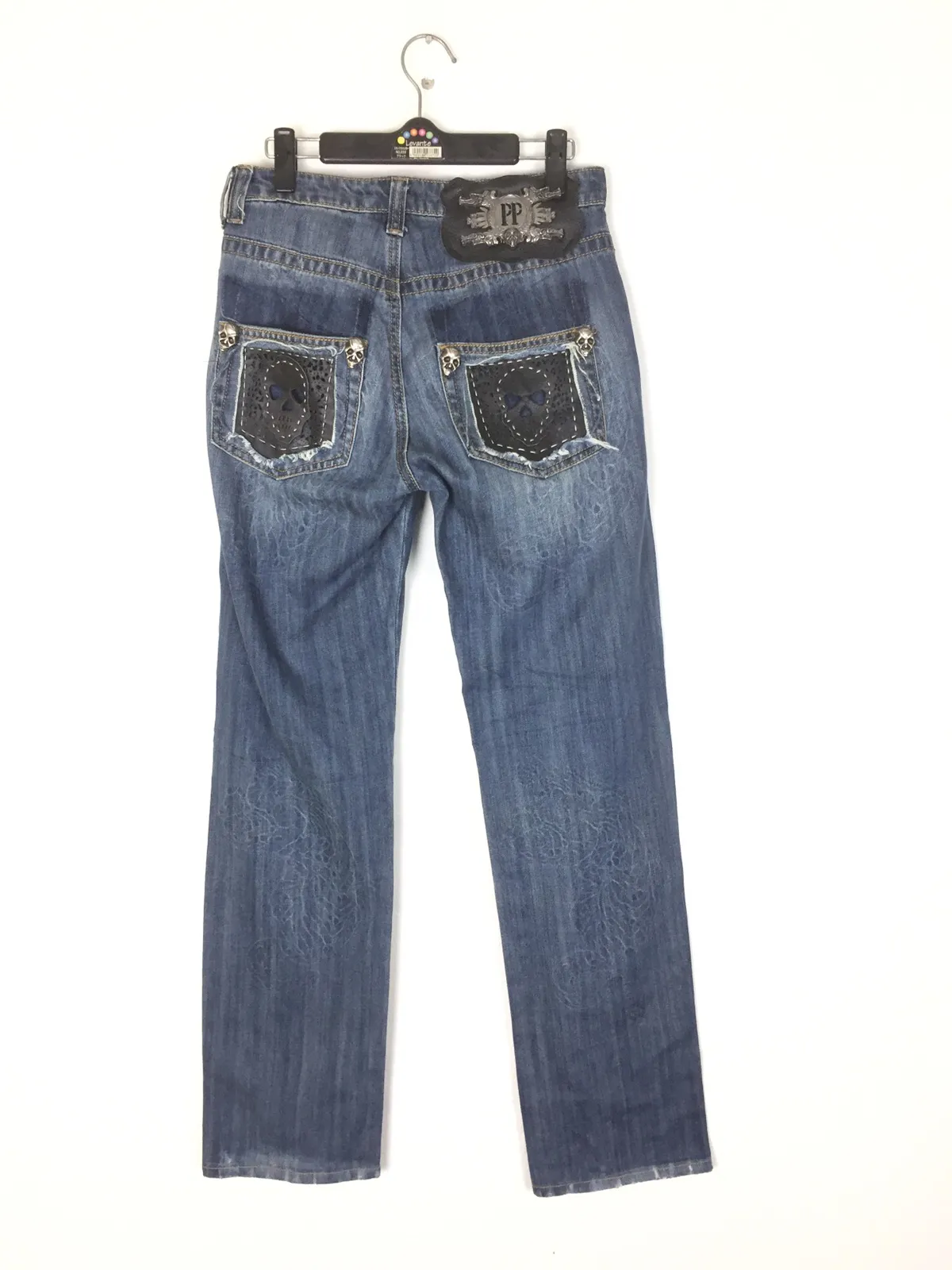 Philip Plien skull design distress jeans