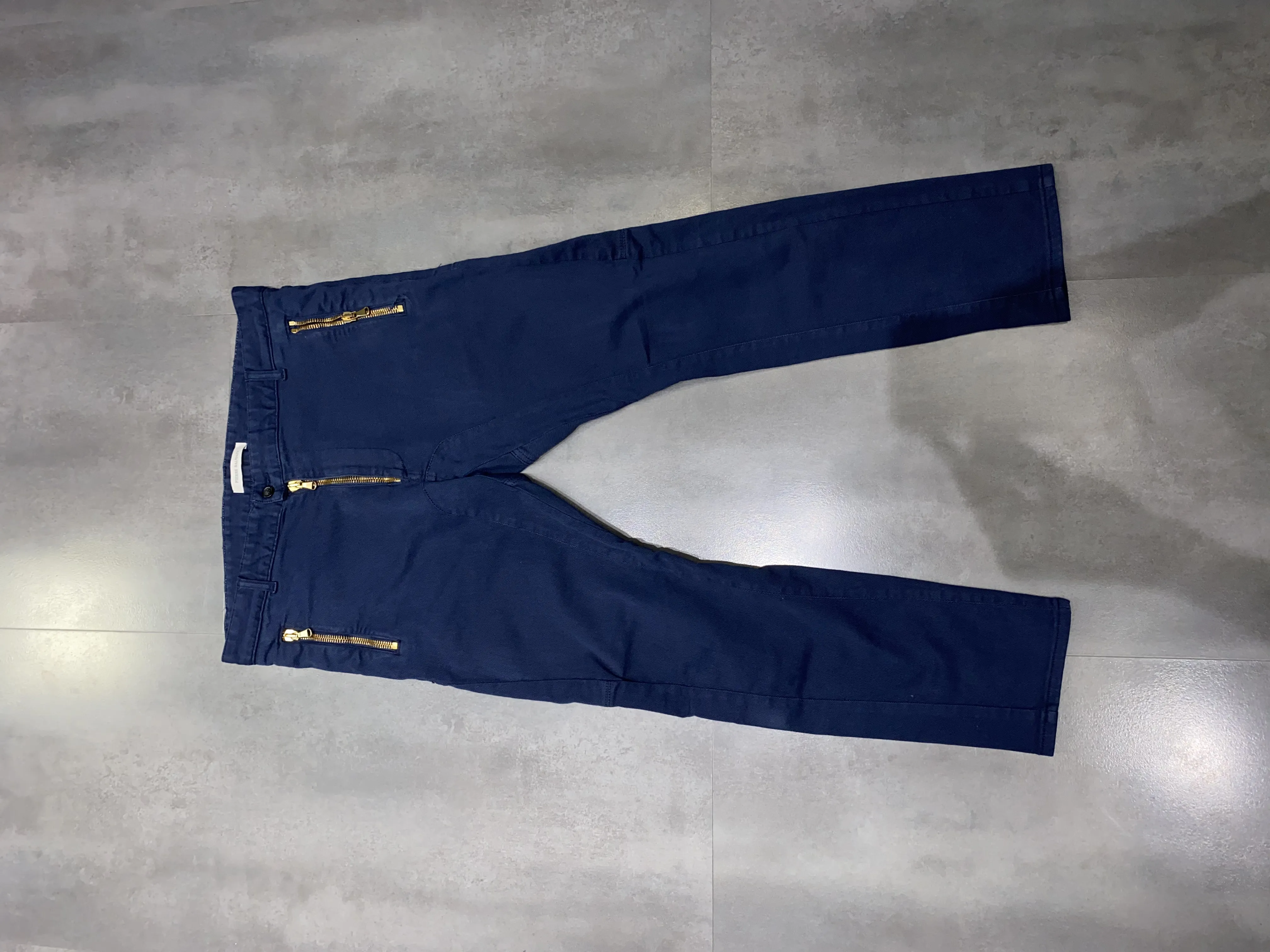 Pierre Balmain 3 Zip Zipped Biker Navy Denim Pants