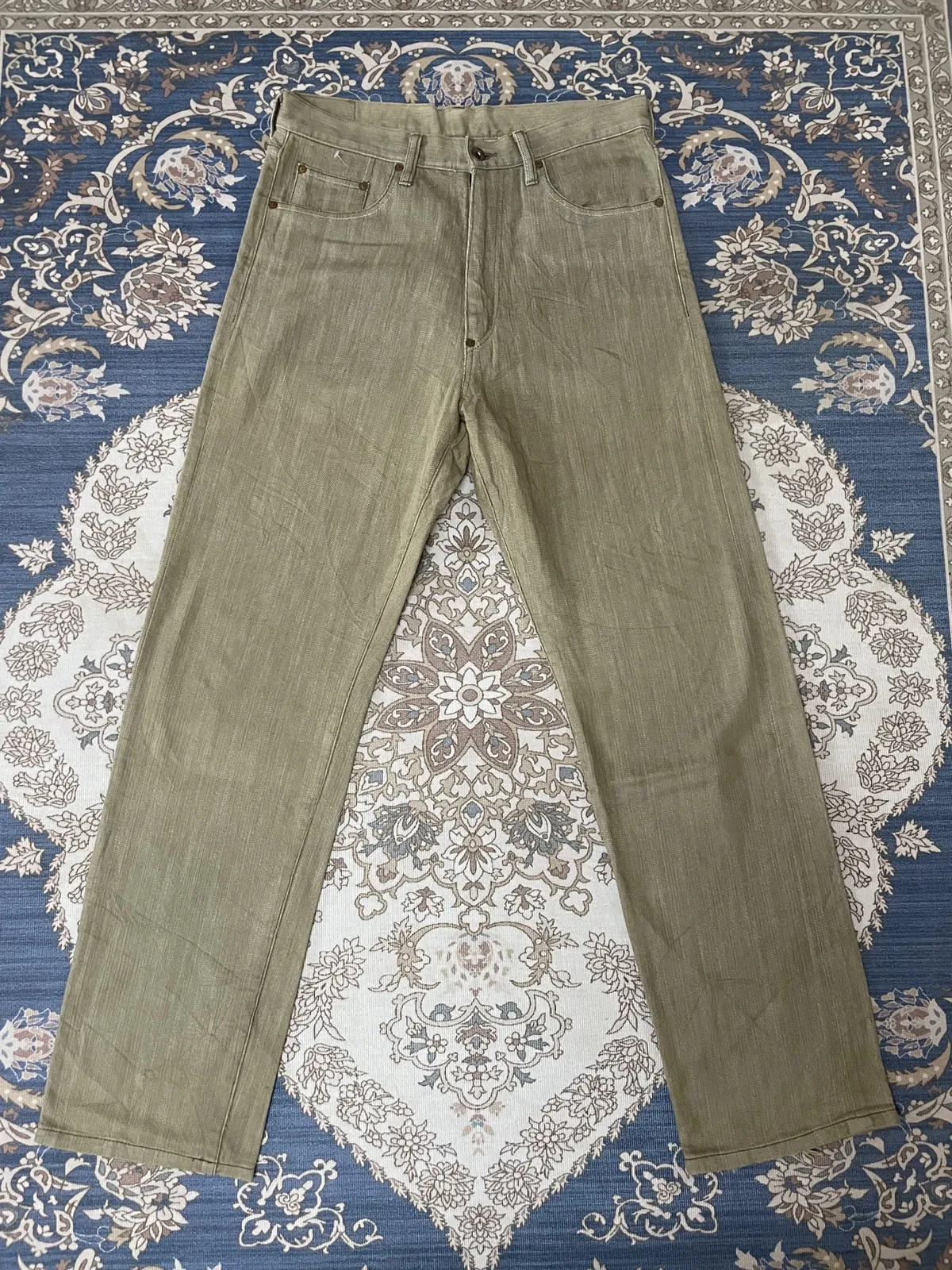 Post O'alls Japanese Denim buckle back raw stone wash brown