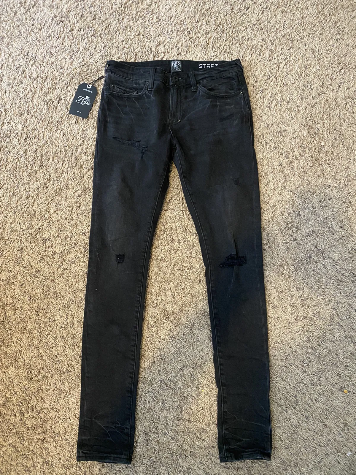 Distressed Rambler Low Rise Denim Skinny 29 Dark Grey