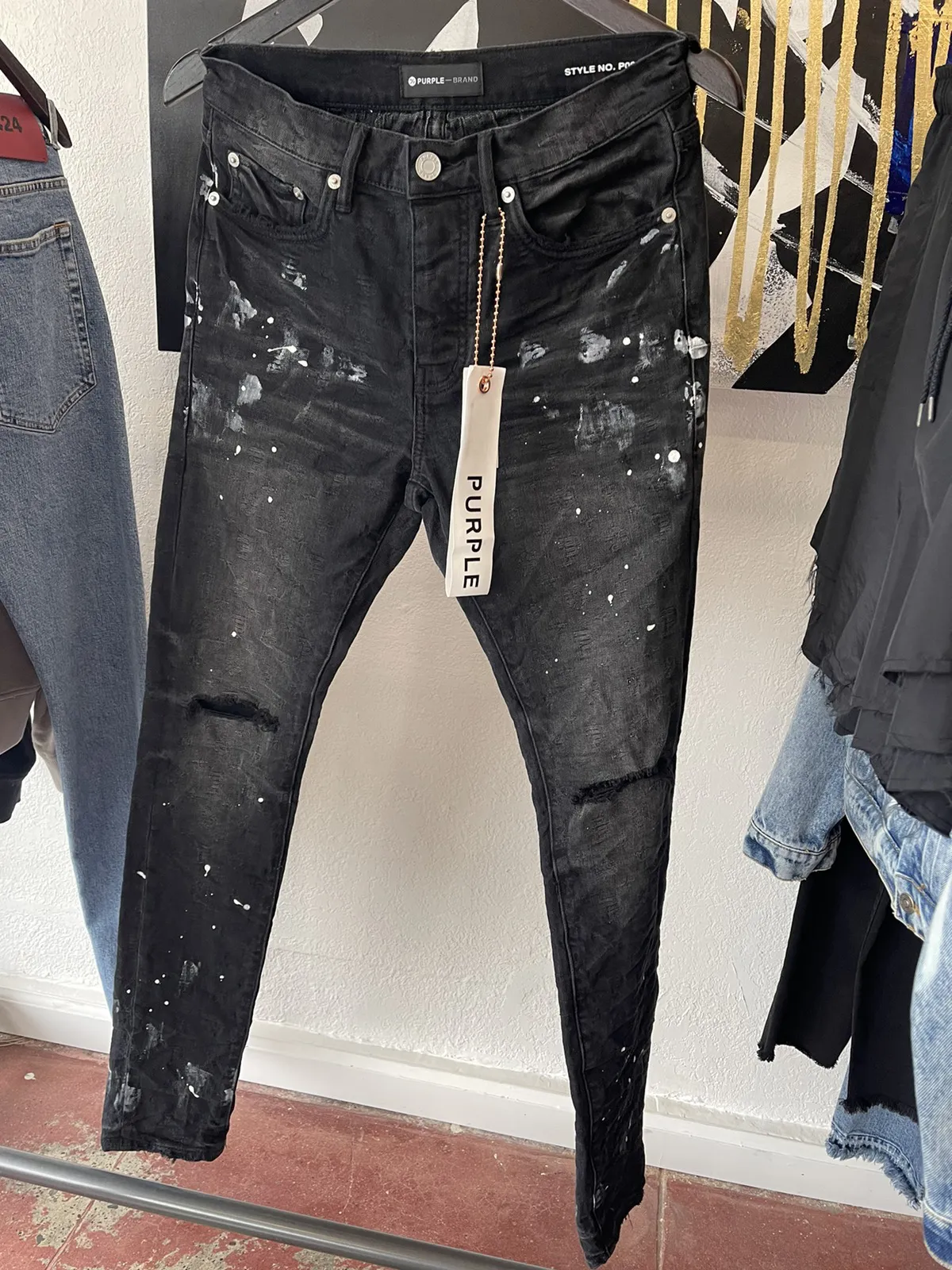 PURPLE BRAND BLACK PAINT SLIT JACQUARD