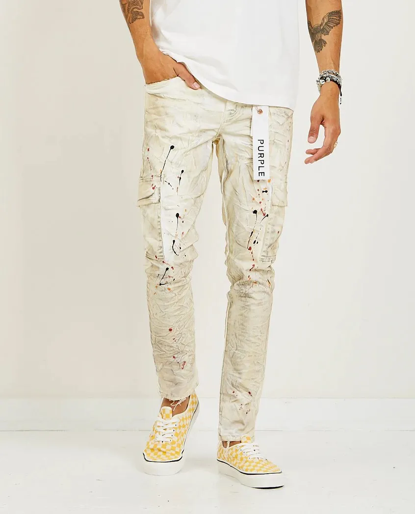 P002 Dirty Resin Splatter Skinny Cargo Pants
