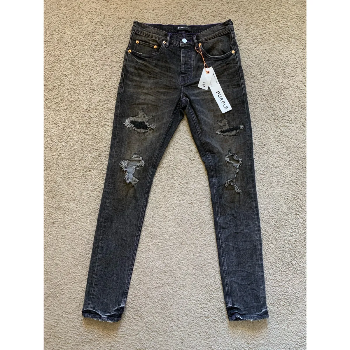 PURPLE BRAND DISTRESSED FADED BLACK JEANS
