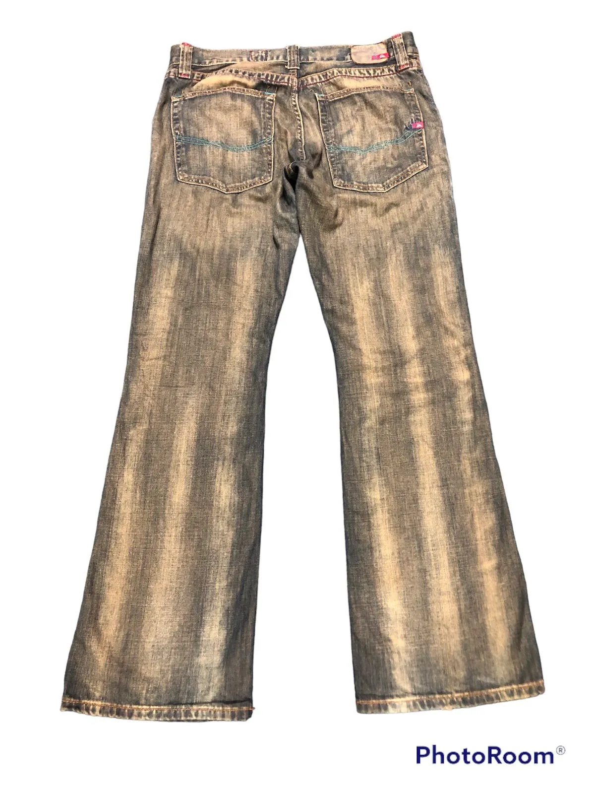 RARE!! VINTAGE QUICKSILVER DISTRESSED FLARED DENIM PANTS