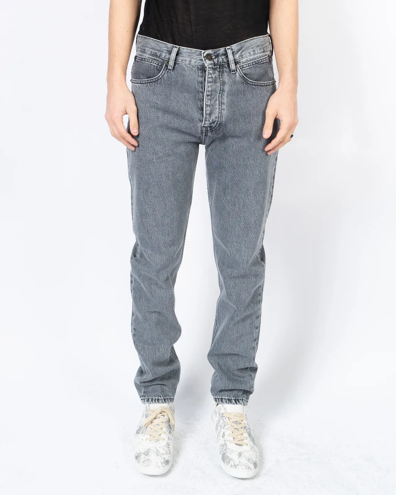 Est. Grey Leather Patch Denim