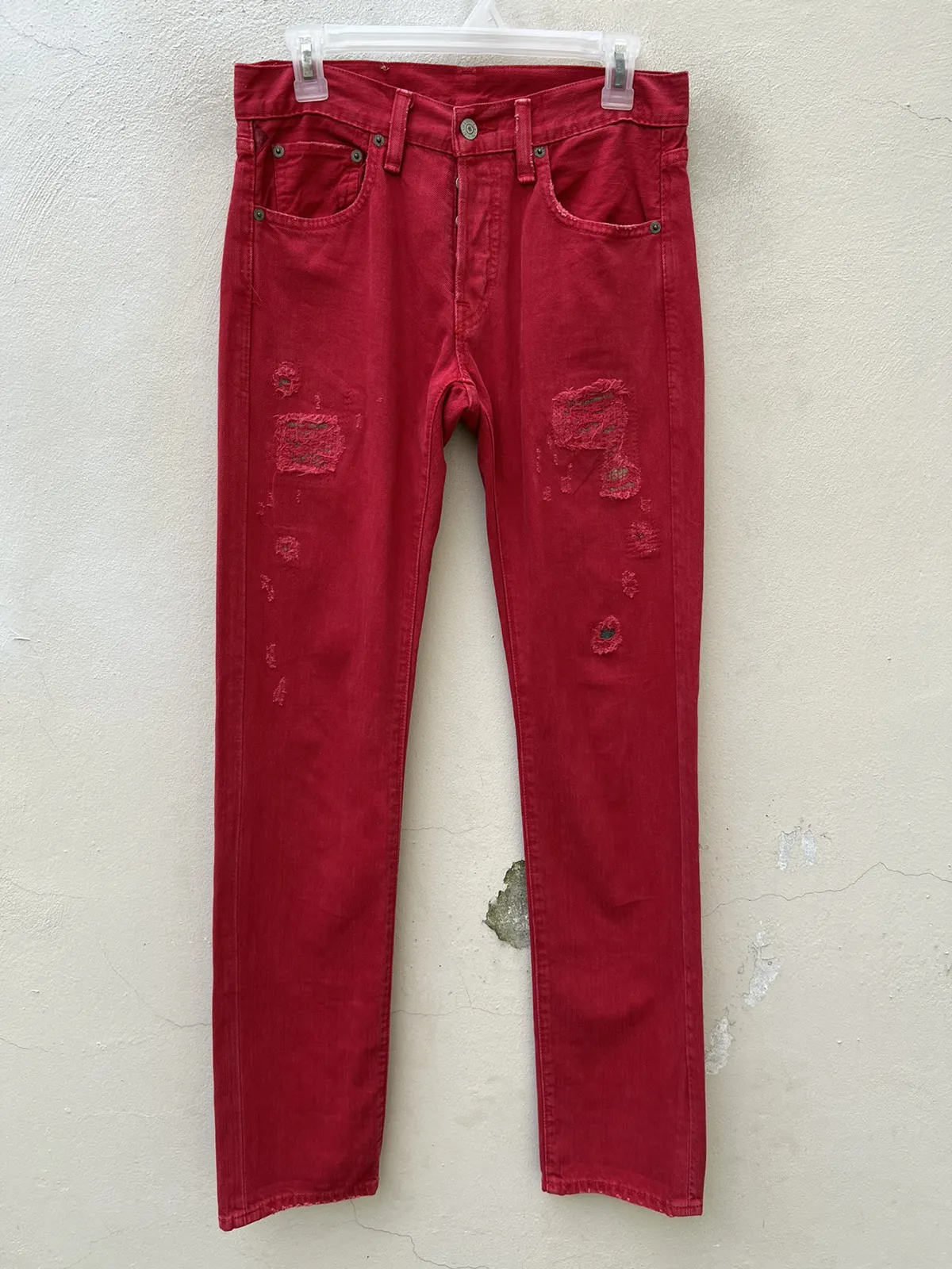 Denim & Supply RL Rips Patchwork Distressed Red Denim
