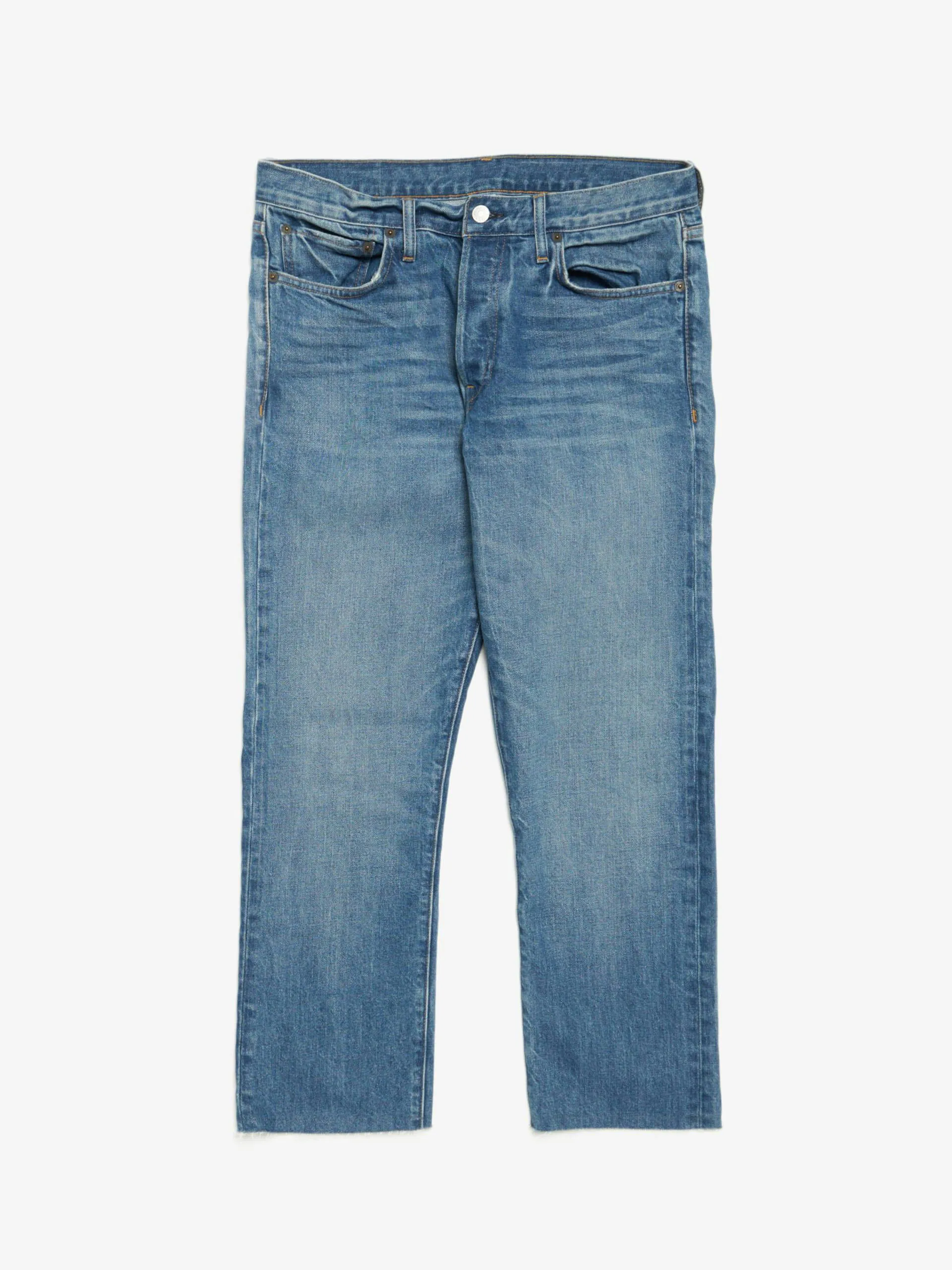 Light Blue Washed Raw Hem Cotton Blend Jeans