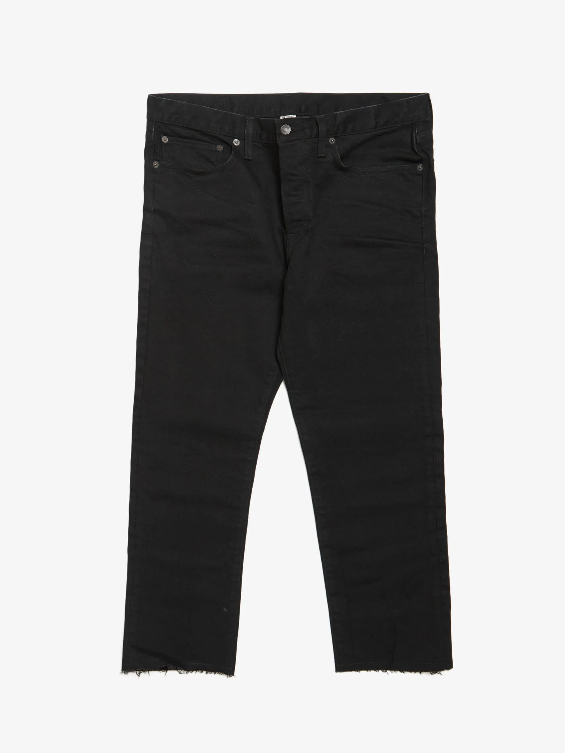 Black Raw Hem Cotton Blend Denim