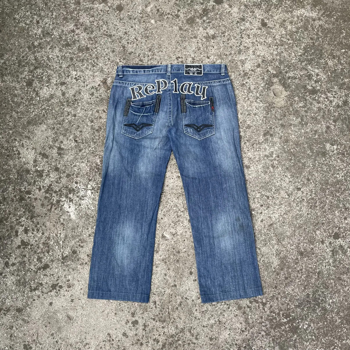 Vintage Replay Baggy Pants Haft Spellout Embroidered Jeans