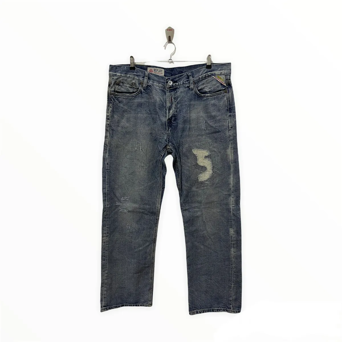 Vintage Replay Ripped Zigzag Blue Wash Distress Jeans