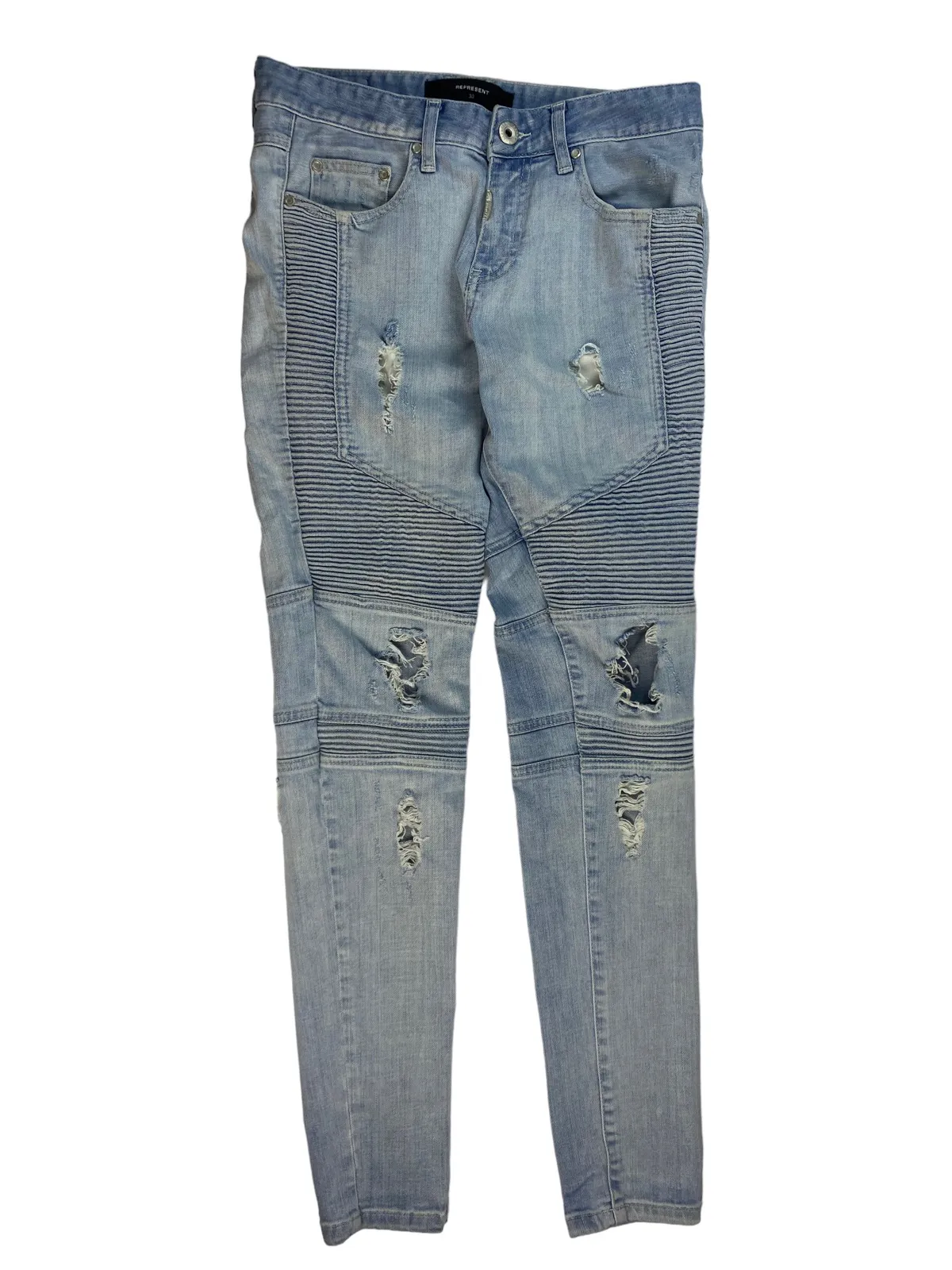 Represent Clo Distressed Skinny Biker Jeans Denim