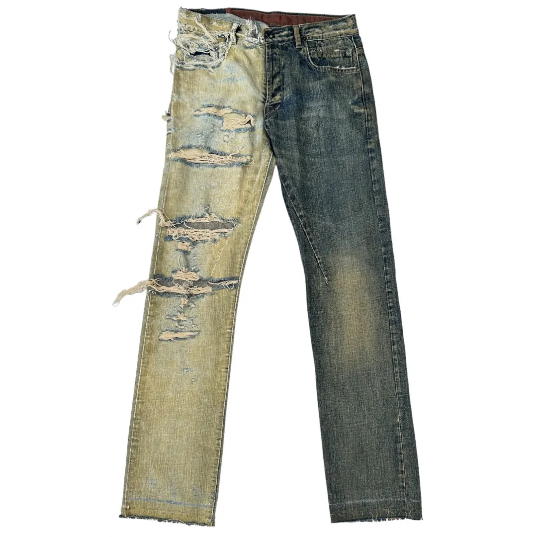Rick Owens Split Two-Tone Detroit Cut Denim