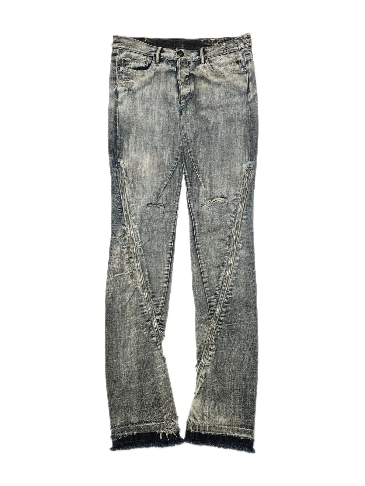 FW08 Rick Owens Banana Cut Spiral Denim Jeans Acid Grey