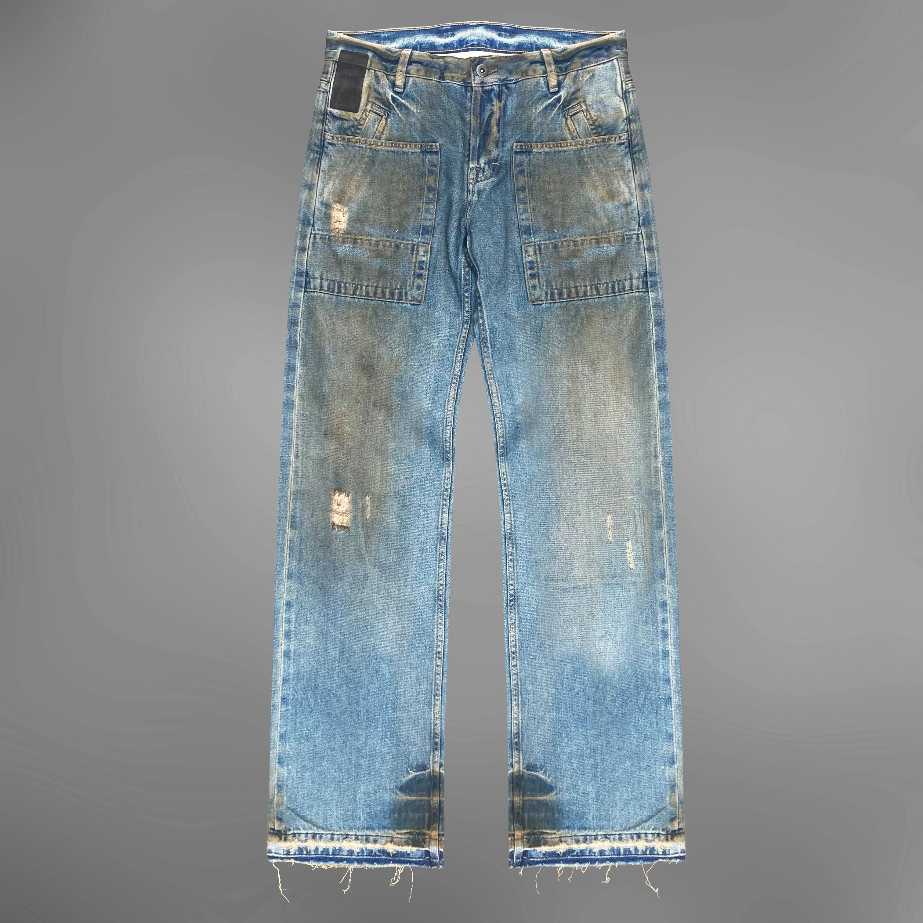 Rick Owens SLAB Blue Wax Cargo Denim