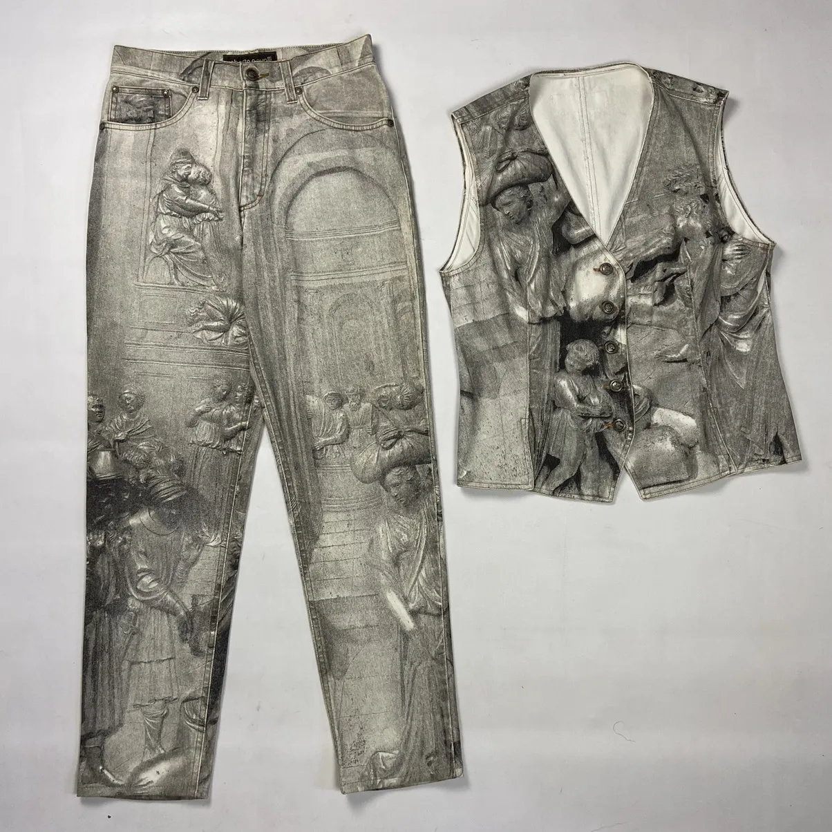 ROBERTO CAVALLI ARCHIVE 1990s RENAISSANCE PRINTED ART SUIT