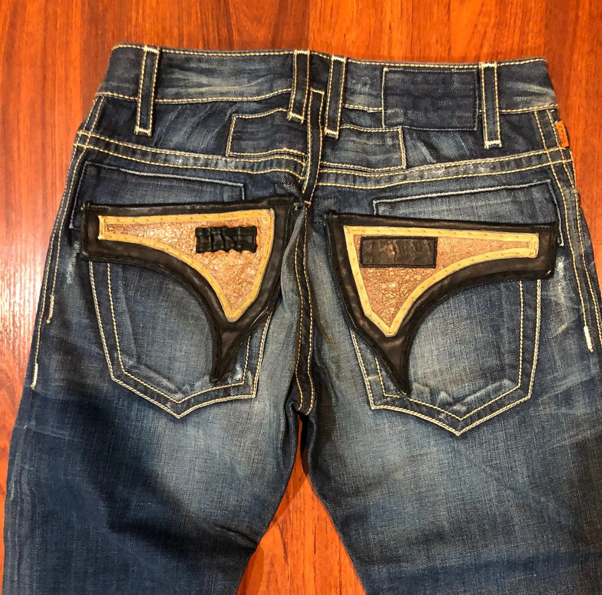 NEW ROBINS JEANS LONG POCKET BLUE SZ 28
