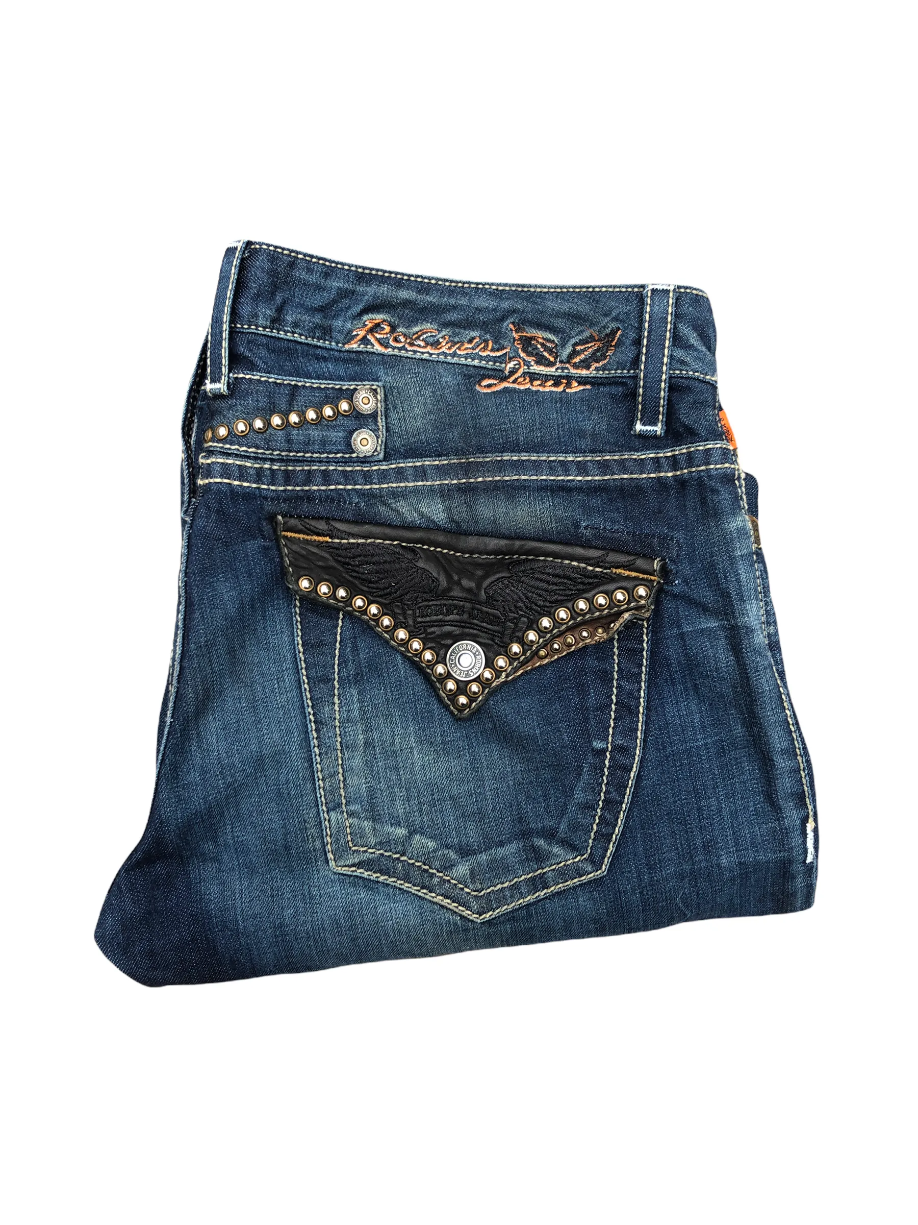 RARE Embroidered Robins Jeans Size 38 Blue