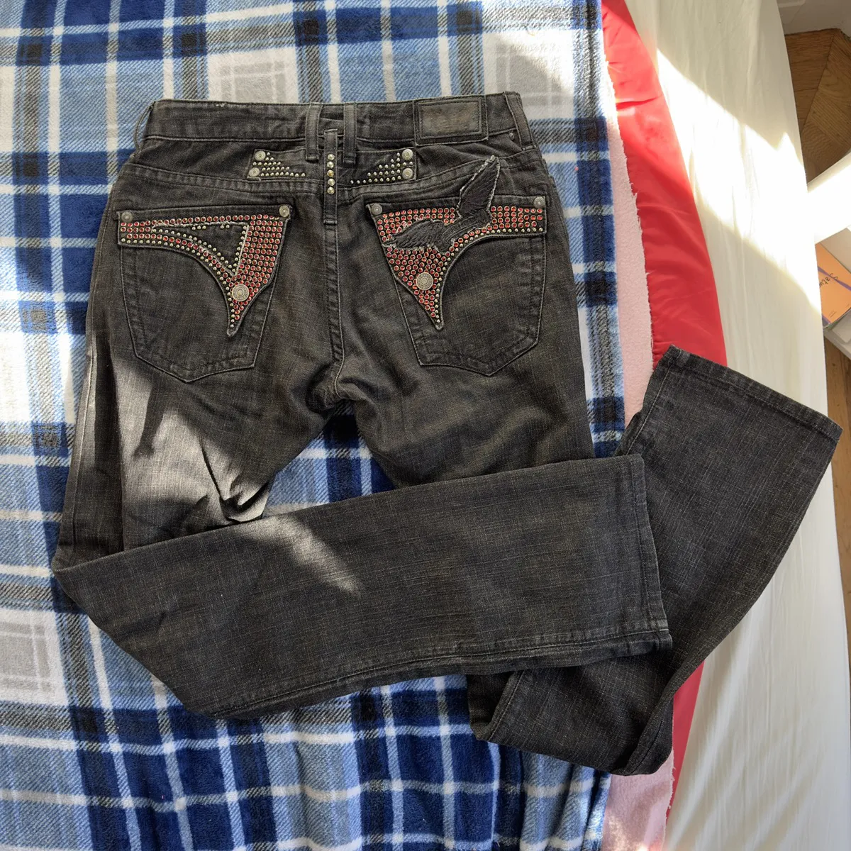 Black Robins Jeans w/ Red Gems