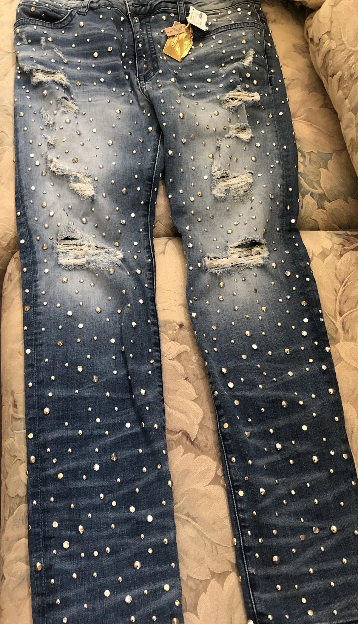 Denim- Distressed With Crystals And Studs